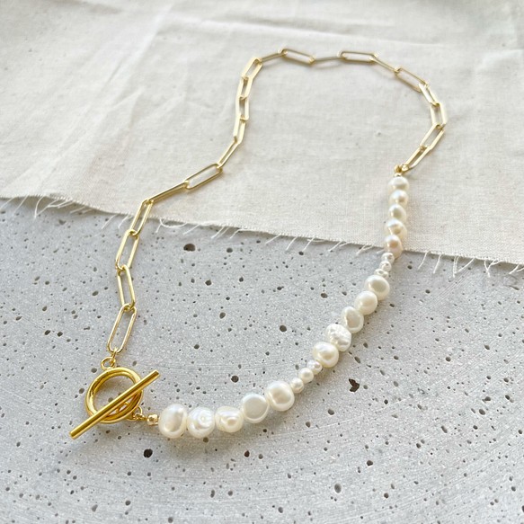 fleshwater pearl×chain 2way necklace ネックレス・ペンダント