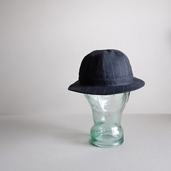 ＊sold＊ つばの薄い帽子  - 上質ウール・ダークグレー・チョークストライプ - 1枚目の画像