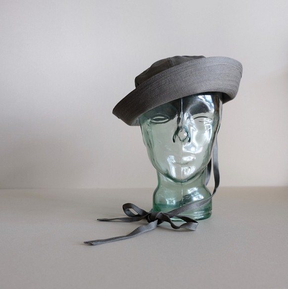 水手帽，棉亞麻布，人字形[鼠尾草灰色] /帶絲帶的水手帽 第1張的照片