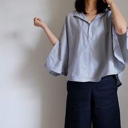雨披風格套頭衫/ M尺寸/棉質條紋[灰白色和深灰色] 第1張的照片