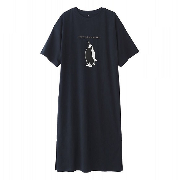 ペンギン ロング丈Tシャツワンピース　オリジナルデザイン　綿１００％ 1枚目の画像