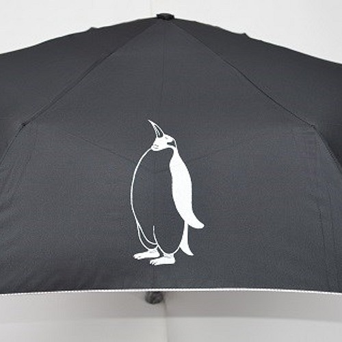 ペンギン 折りたたみ日傘、黒、UVカット　オリジナル　ペンギンデザイン入り