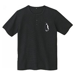 ペンギンメンズTシャツ綿100%　　ヘンリーネックＴシャツ　黒 1枚目の画像