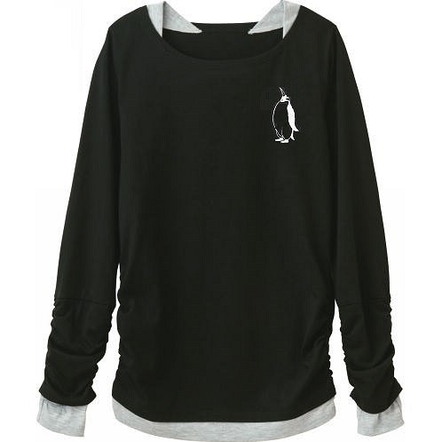 ペンギン　UVカット　レディースレイヤード長袖Tシャツ  フィンガーホール付 1枚目の画像