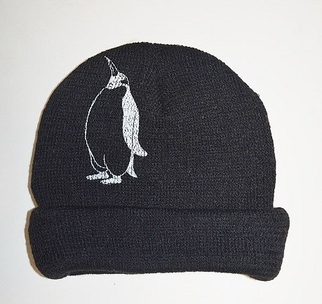 ペンギンニットキャップ、ニット帽子、黒、男女兼用　 1枚目の画像