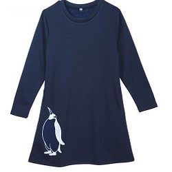 【レディース大人/子供服】ペンギン　裏シャギーワンピース、ネイビー 1枚目の画像