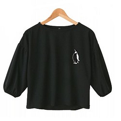 ペンギン　レディース　スリーブシャツ(7分袖) ブラック　LLサイズ 1枚目の画像