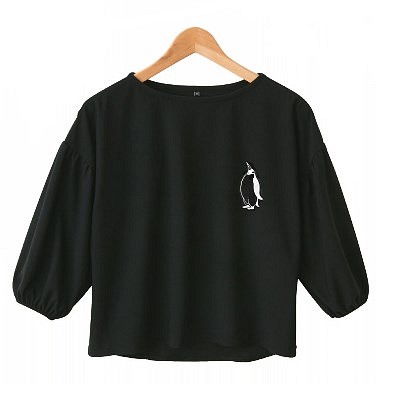 ペンギン　レディース　スリーブシャツ(7分袖) ブラック　LLサイズ 1枚目の画像