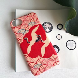 【KIMONO】採雲鶴青海浪iPhone手機殼/古董和服 第1張的照片