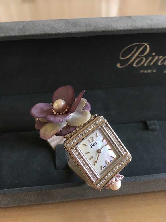 Poiray♪ポアレ時計ベルト〜ラベンダー色のお花とビーズ刺繍♪ 腕時計 ...
