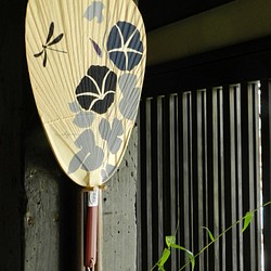 牽牛花和羽黑蜻蜓Kutami石埠風扇（橢圓形）原創 第1張的照片