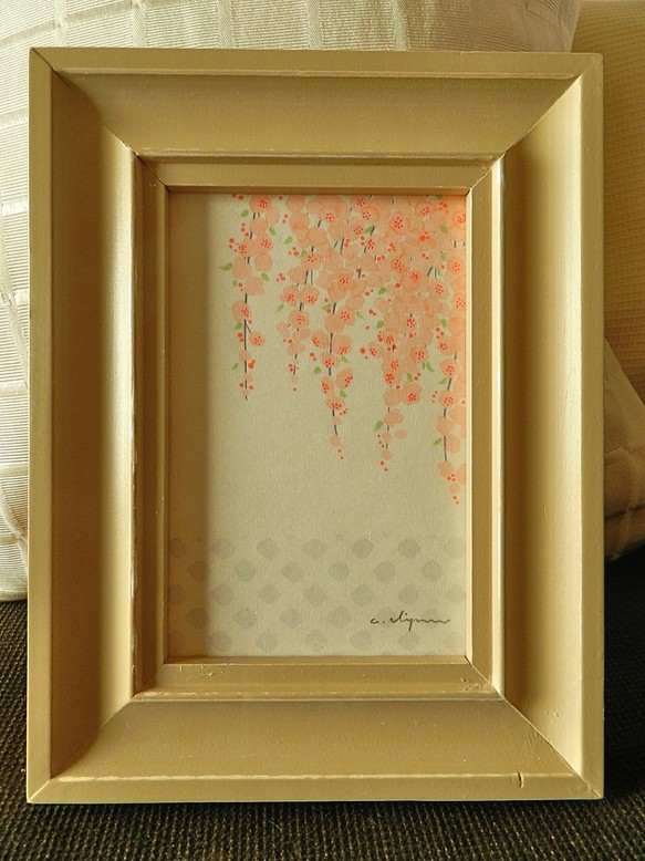 【hajirau　ーしだれ桜とナマコ壁ー】　ペン原画額装 1枚目の画像