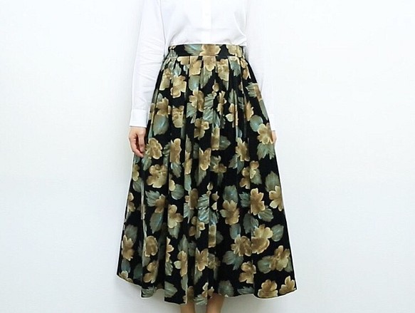 「受注生産」(再販)レトロ花柄コーデュロイロングスカート 1枚目の画像