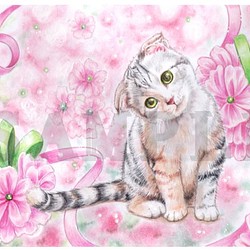 桜リボンと子猫　(プリント) 1枚目の画像