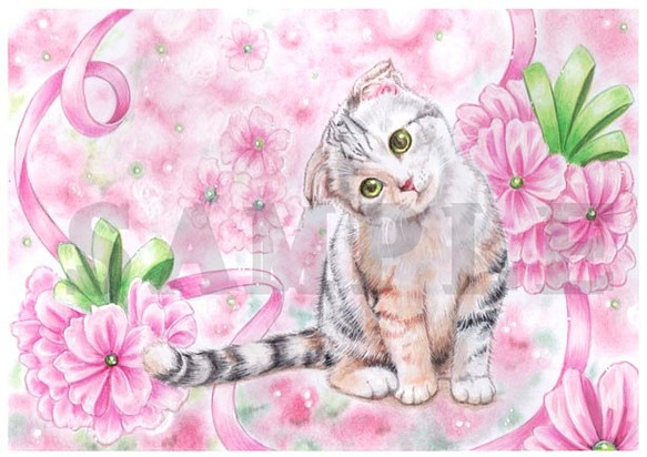 桜リボンと子猫　(プリント) 1枚目の画像