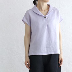 亞麻披肩領套頭衫（淡紫色） 第1張的照片