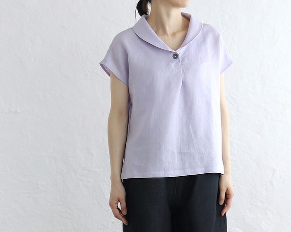 亞麻披肩領套頭衫（淡紫色） 第1張的照片