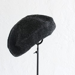 羊毛針織貝雷帽 100% 羊毛珠地佈（木炭） 第1張的照片