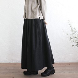 亞麻超長褶裙（黑色）SK02 第1張的照片
