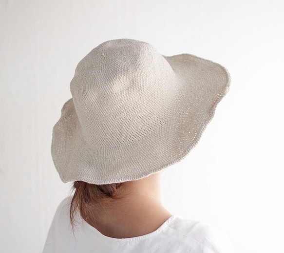 棉鉤編線帽（灰白色/不染色） 第1張的照片