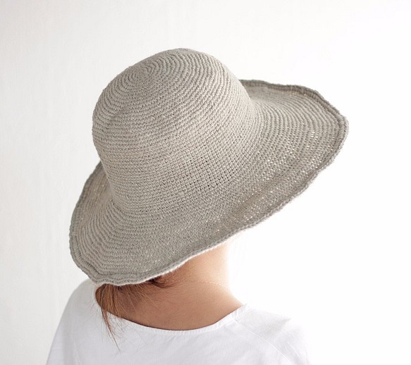 “限量1”未染色亞麻針織衣領寬帽有線簡約帽子（米色） 第1張的照片