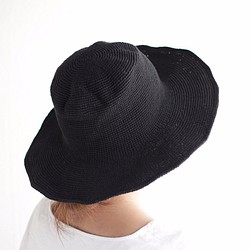 ●母親節●棉質針織寬檐帽帶金屬絲的簡易帽（黑色） 第1張的照片
