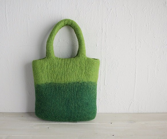 100％的羊毛氈手提包淺綠色/環保 第1張的照片