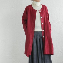 亞麻無色A線春季外套haori（人字形/紅色） 第1張的照片