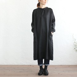 ●亞麻蓮花束腰連衣裙 (黑色) 第1張的照片