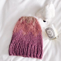 ウール&モヘアのVieux rose hand knit[手編み]ニット帽 1枚目の画像