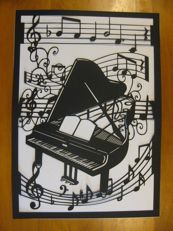 切り絵　音符に楽器：ピアノ 1枚目の画像