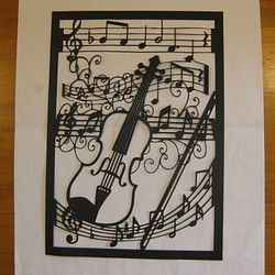切り絵　音符に楽器：バイオリン　（他の楽器に変更も可能） 1枚目の画像