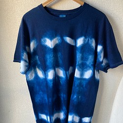 天然靛藍染色短袖T卹有機棉（男裝L） 第1張的照片