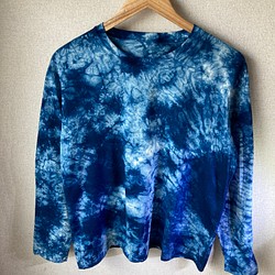 天然藍染カジュアルTシャツ女性用 長袖LL 1枚目の画像