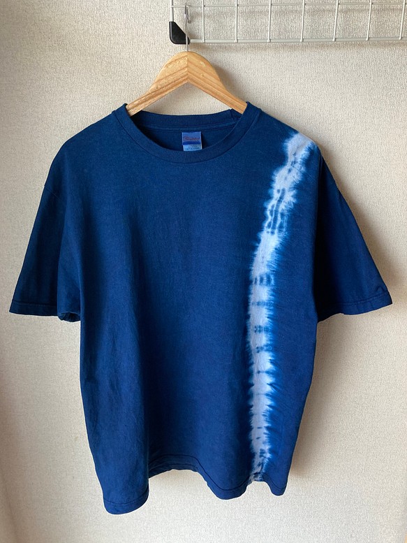 天然藍染　Tシャツ半袖男性用L L 1枚目の画像