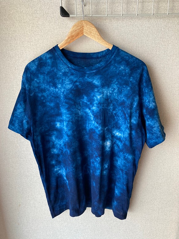 天然藍染　カジュアルTシャツ半袖 男性用　M 1枚目の画像