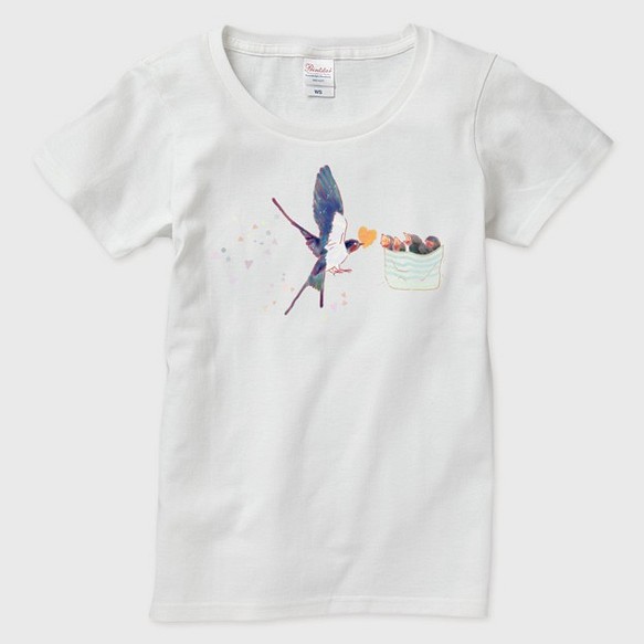 [SALE！]ツバメの子育てTシャツ（白）レディース 1枚目の画像