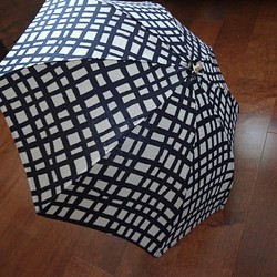 折りたたみ日傘☆北欧風リネン格子柄 1枚目の画像