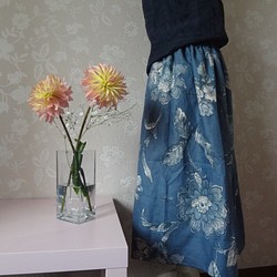 リネンのフレアースカート☆藍色 1枚目の画像