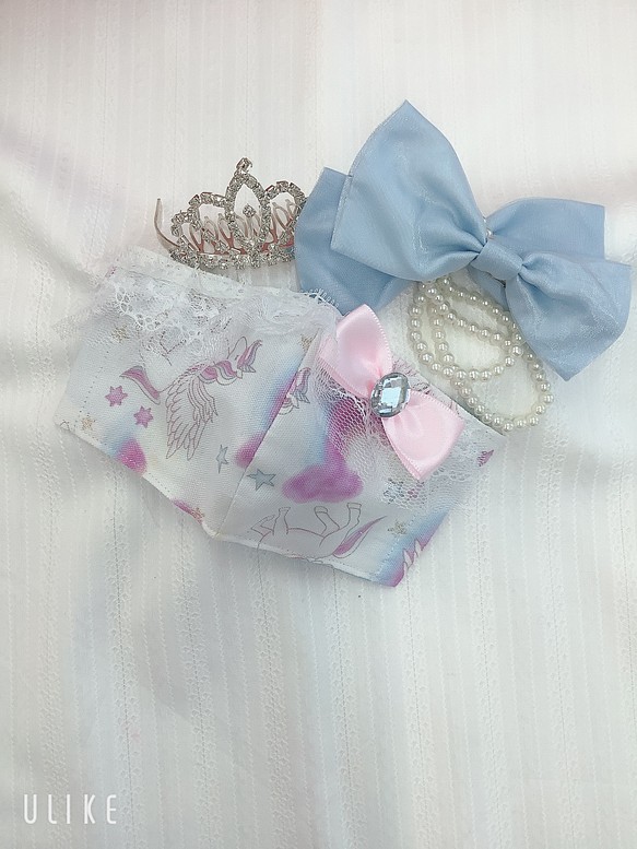 【夏マスク】冷感プリンセスマスク　ホワイトユニコーン　幼児用Sサイズ 1枚目の画像