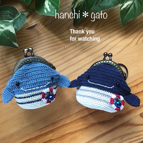 さわやかブルー♪なクジラの小さながま口 がま口 hanchi＊gato 通販 ...