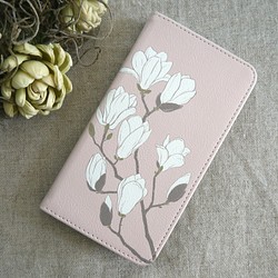 【受注生産】ベルトなし手帳型スマホケース「magnolia」 1枚目の画像