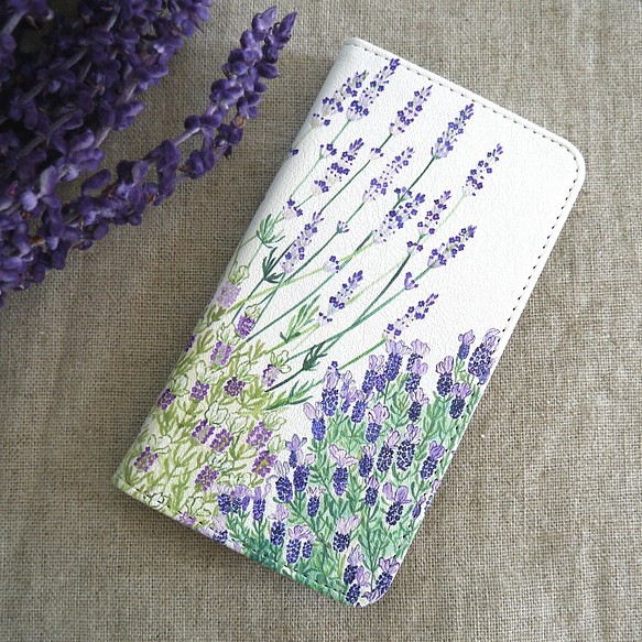 【販売終了】ベルトなし手帳型スマホケース「Lavender」 1枚目の画像