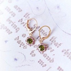 復古施華洛世奇圓形吊式耳環/耳環-橄欖綠&amp;紫羅蘭-秋色 第1張的照片