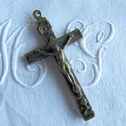 フランス アンティーク十字架 　ドクロ 真鍮製 1枚目の画像