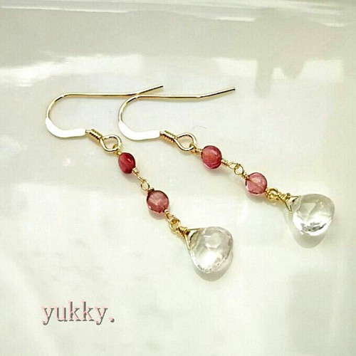 トルマリン(pink)＊crystalマロン14Kgfピアス {yukky.} ピアス（フック