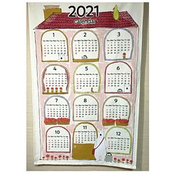 布製カレンダー☆2021年☆しろくまとペンギン/赤い屋根☆コットン100％☆タペストリー 1枚目の画像