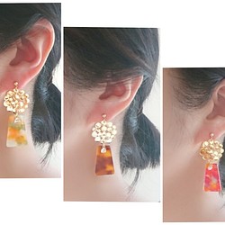 啞光氣泡和大理石零件耳環/耳環有 3 種顏色可供選擇 第1張的照片