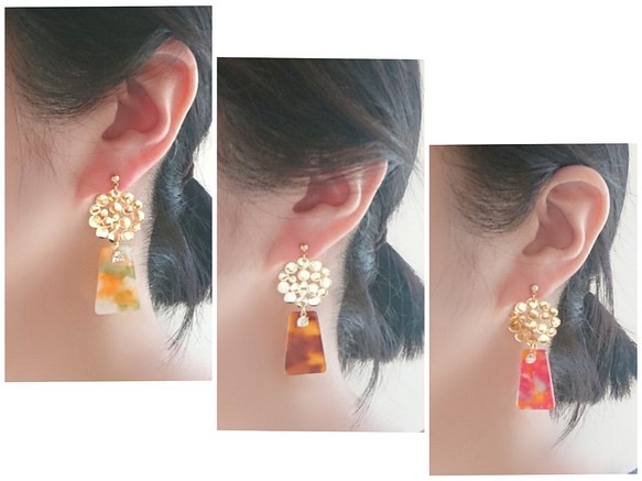 啞光氣泡和大理石零件耳環/耳環有 3 種顏色可供選擇 第1張的照片