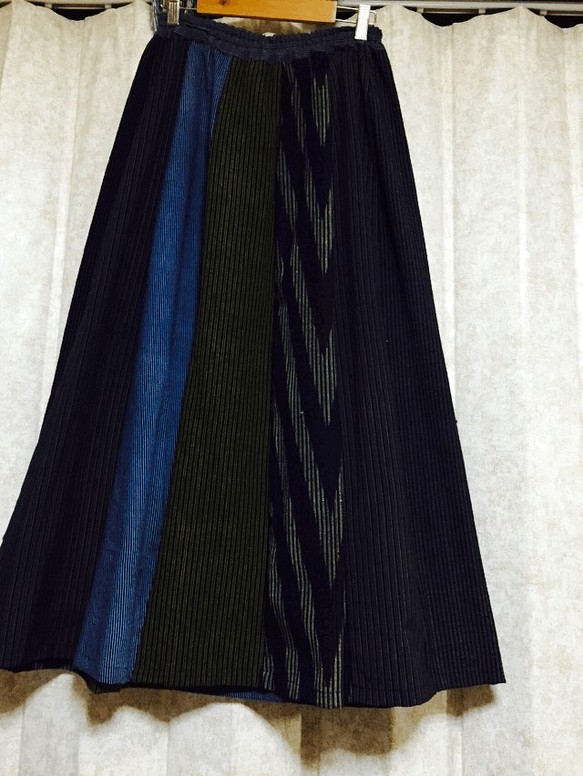 綿　縞　春のロングスカート 1枚目の画像